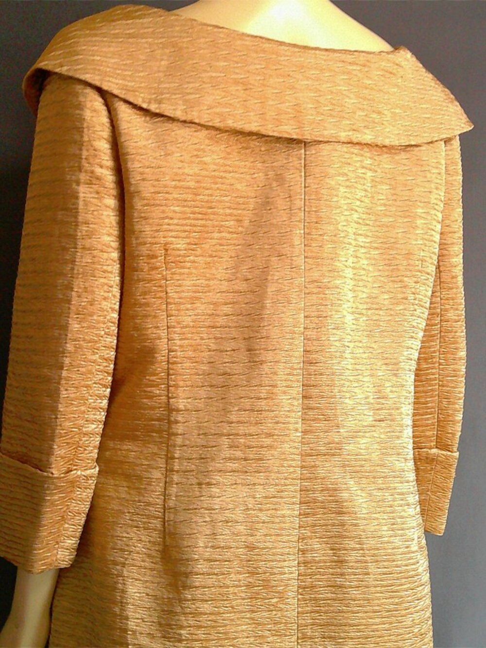 Ashro Gold Textured Wrap Long Party Special Occasion Jacket 16 - Picture 7 of 9
